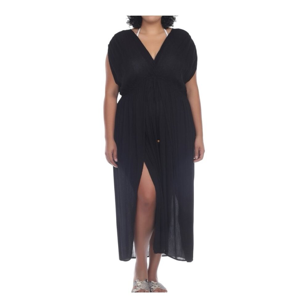 Raviya Women’s Plus Size Front Slit Cover Up Black Maxi Dress Size 1X Swim NWT